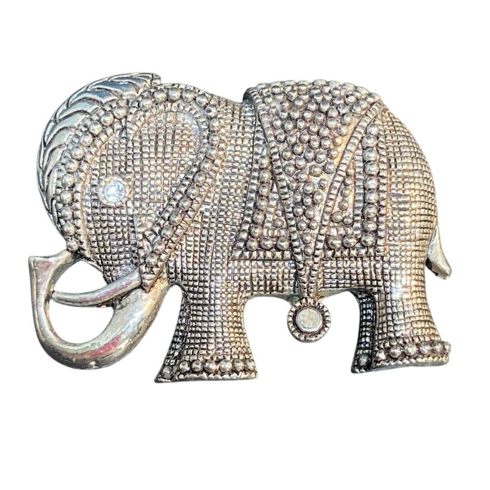 Silver Tone Ornate Elephant Brooch